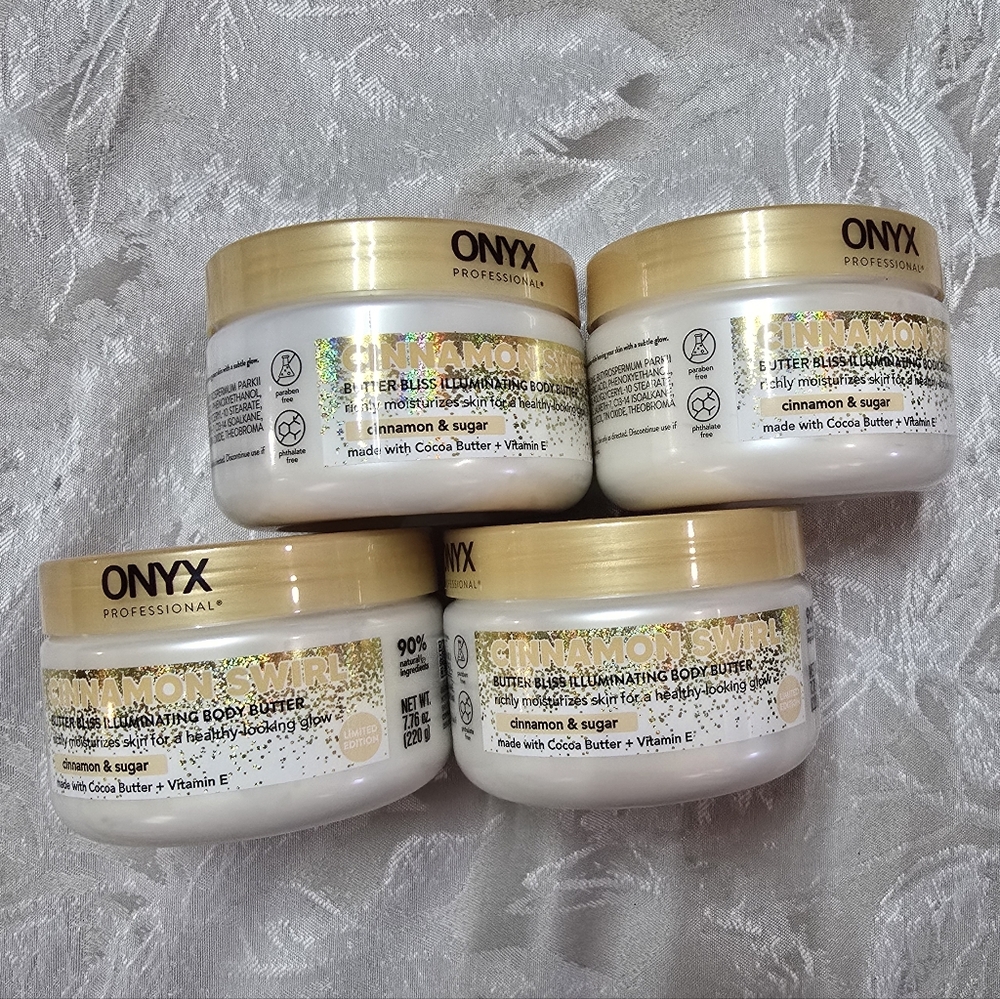 ONYX 4pc Lot Cinnamon Swirl Body Butter Bliss Iluminating Skincare Healthy Glow